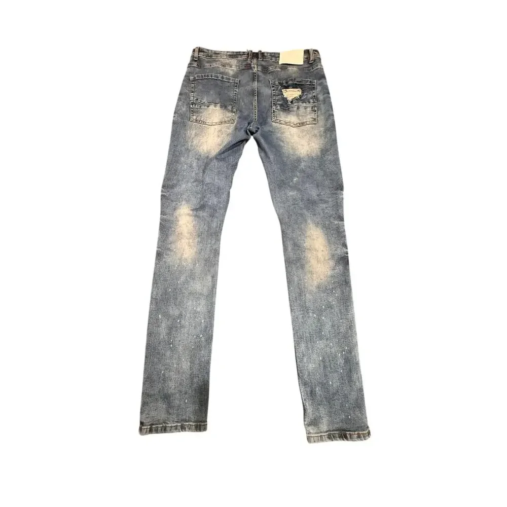 Switch Remarkable Men's Slim Taper Fit Biker Distressed Blue Denim Jeans 36x32